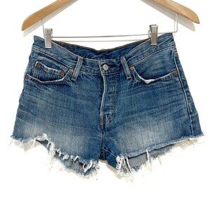 Levis 501 Button Fly Medium Wash High Rise Cut Off Jean Denim Shorts